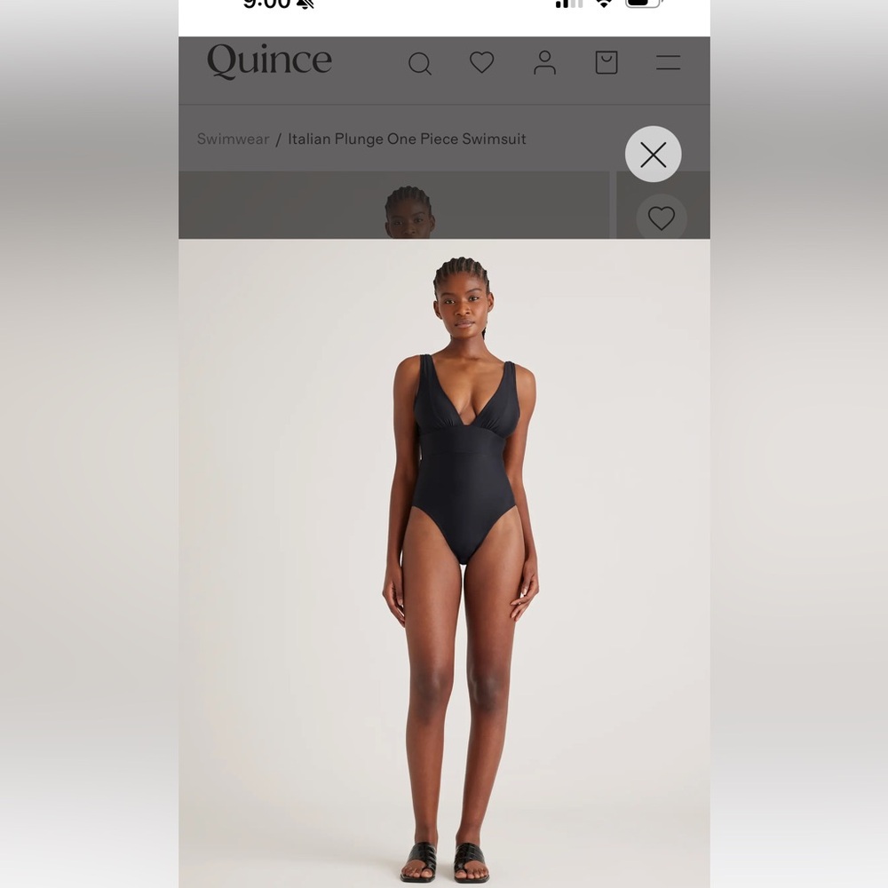 Quince Italian Plunge V Neck One Piece Swimsuit Black Large Bathing Suit Swim